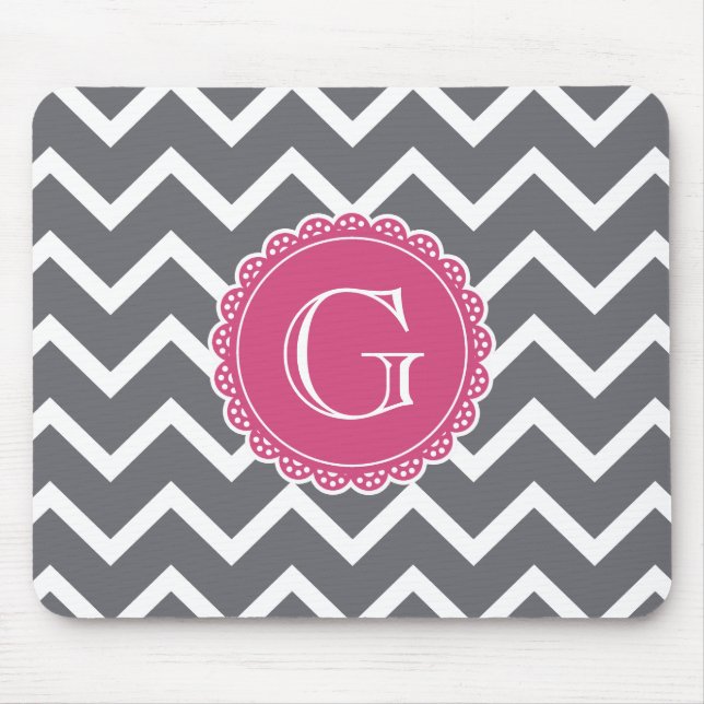 Grey Chevron Pink Monogram Mouse Pad (Front)