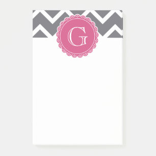 Grey Chevron Pink Monogram Post-it Notes