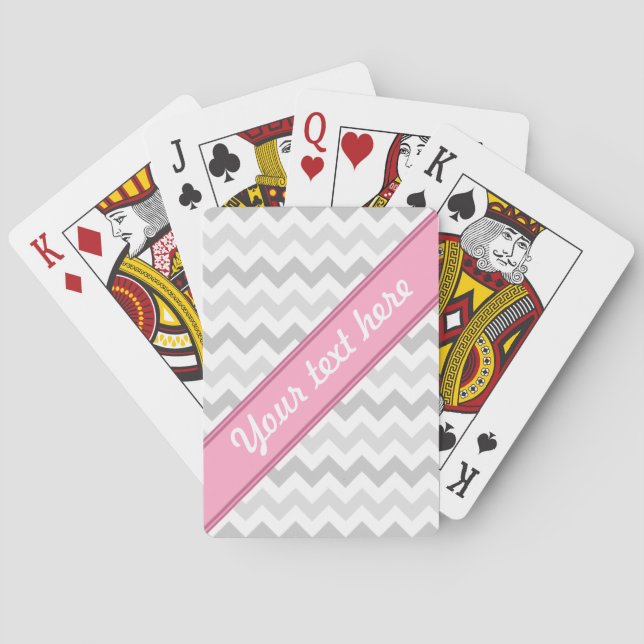 Grey Chevron Pink personalised Playing Cards (Back)
