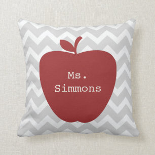 Grey Chevron & Red Apple Teacher Cushion