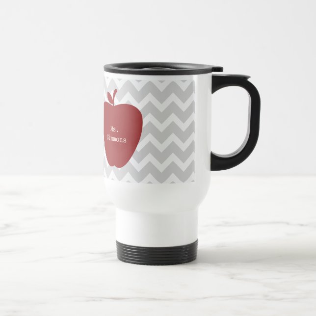 Grey Chevron & Red Apple Teacher Travel Mug (Right)