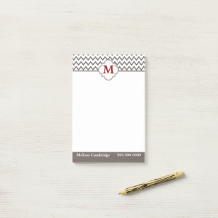 Grey Chevron Red Monogram Personalised Post-it Notes
