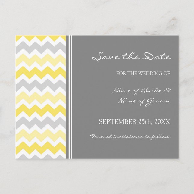 Grey Chevron Save the Date Wedding Postcards (Front)