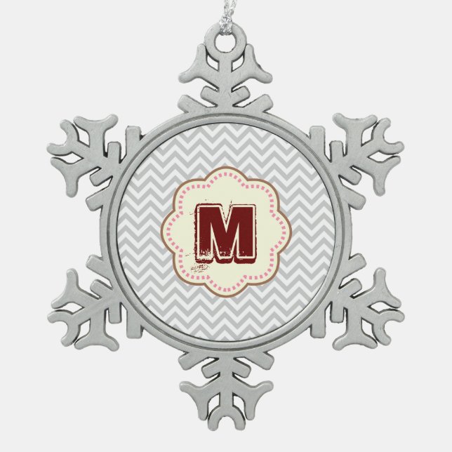 Grey Chevron Snowflake Pewter Christmas Ornament (Front)