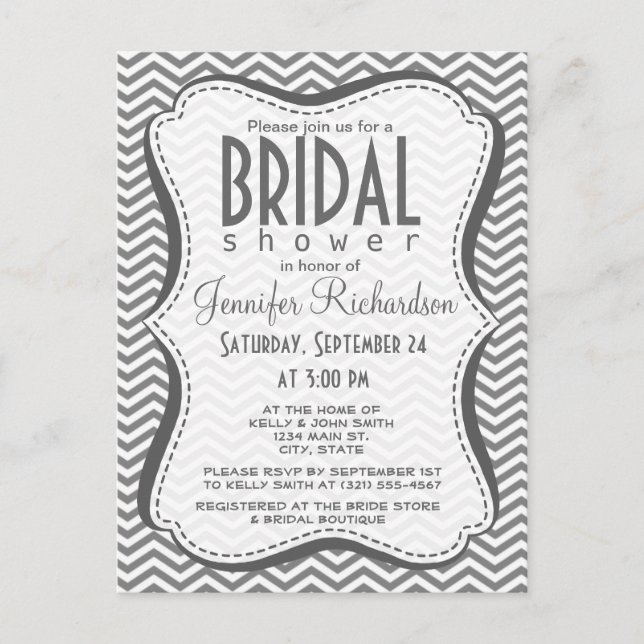 Grey Chevron Stripes Invitation Postcard (Front)