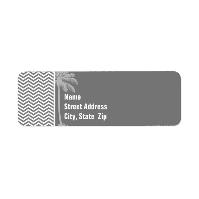 Grey Chevron Stripes; Tropical Palm Tree Return Address Label (Front)