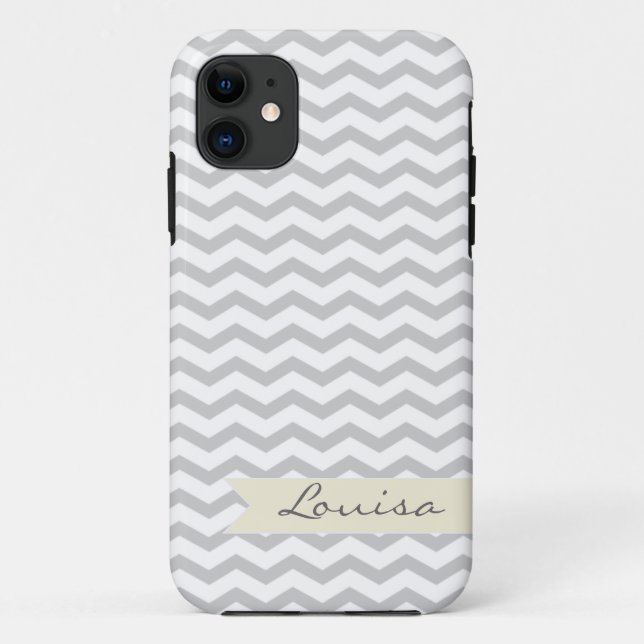 Grey Chevron with beige personalised label Case-Mate iPhone Case (Back)