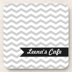 Grey Chevron with black personalised label Coaster
