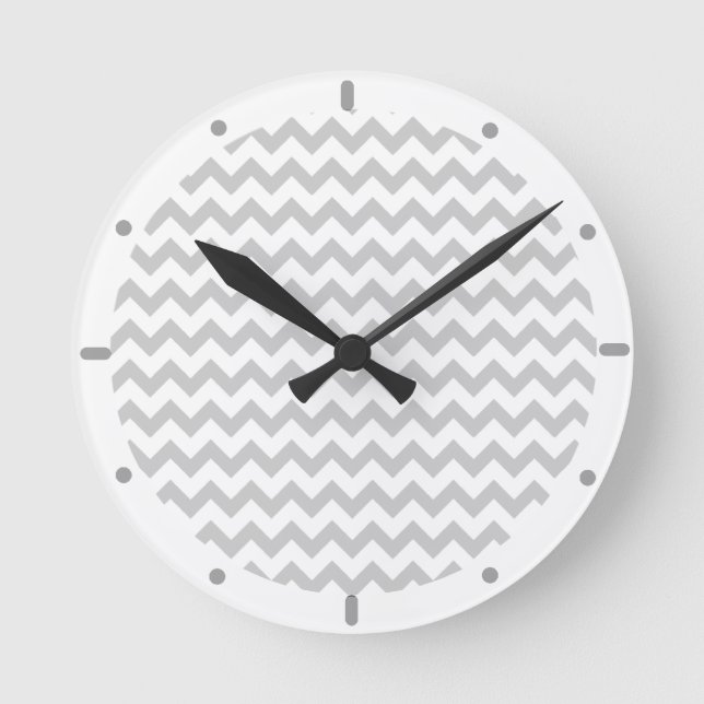 Grey Chevrons On White Wall Clock (Front)