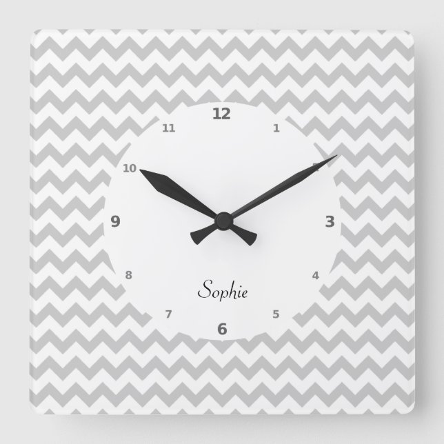 Grey Chevrons On White Wall Clock (Front)
