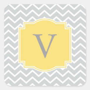 Grey Chevrons YELLOW Ornate Framed Monogram A20 Square Sticker