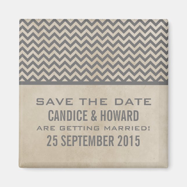Grey Chic Chevron Save the Date Magnet (Front)