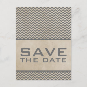 Grey Chic Chevron Save the Date Postcard
