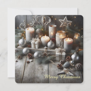 Grey Chic Christmas Candles Holiday Card