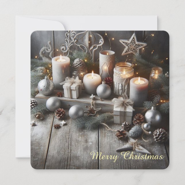 Grey Chic Christmas Candles Holiday Card (Front)