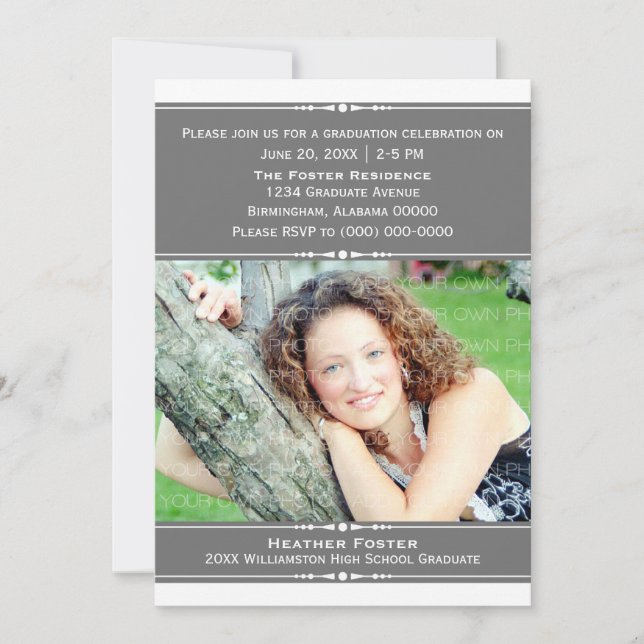 Grey Chic Photo Graduation Invite (Front)