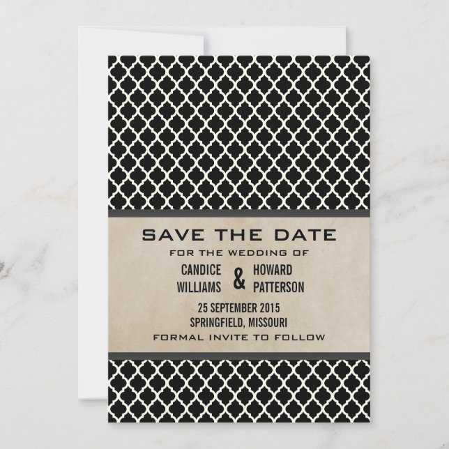 Grey Chic Quatrefoil Save the Date Invite (Front)