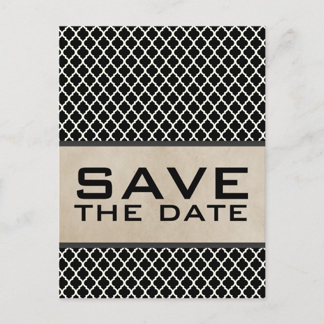 Grey Chic Quatrefoil Save the Date Postcard (Front)