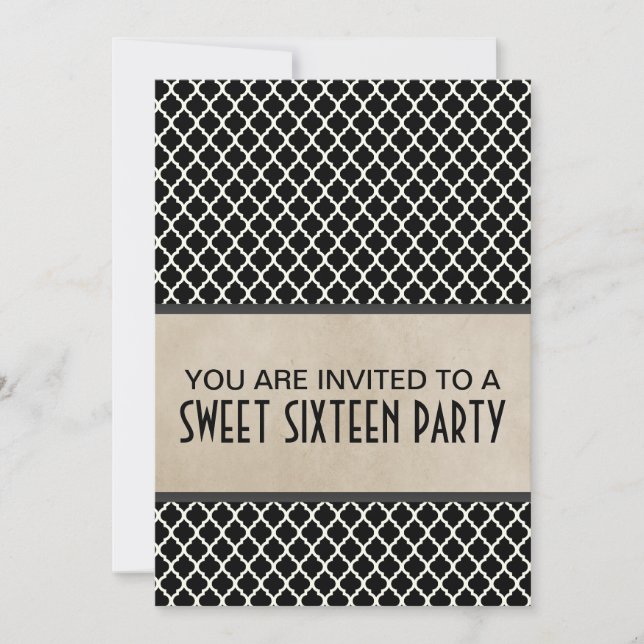 Grey Chic Quatrefoil Sweet 16 Invite (Front)