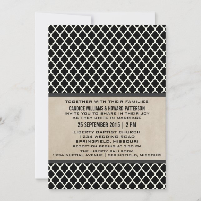 Grey Chic Quatrefoil Wedding Invite (Front)