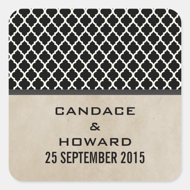 Grey Chic Quatrefoil Wedding Stickers (Front)