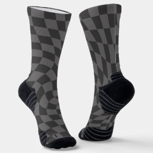 Grey Chic Retro Warped Checks Chequered   Socks