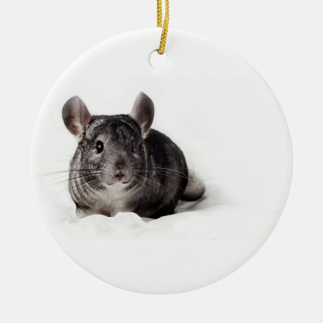 Grey Chinchilla Cute in Blanket Ceramic Tree Decoration (Front)