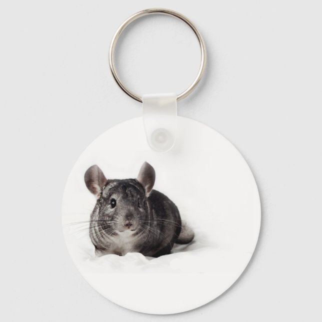 Grey Chinchilla Cute in Blanket Key Ring (Front)