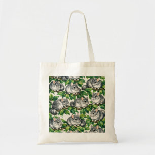 Grey Chinchillas in Green Leaves Botanical Pattern Tote Bag