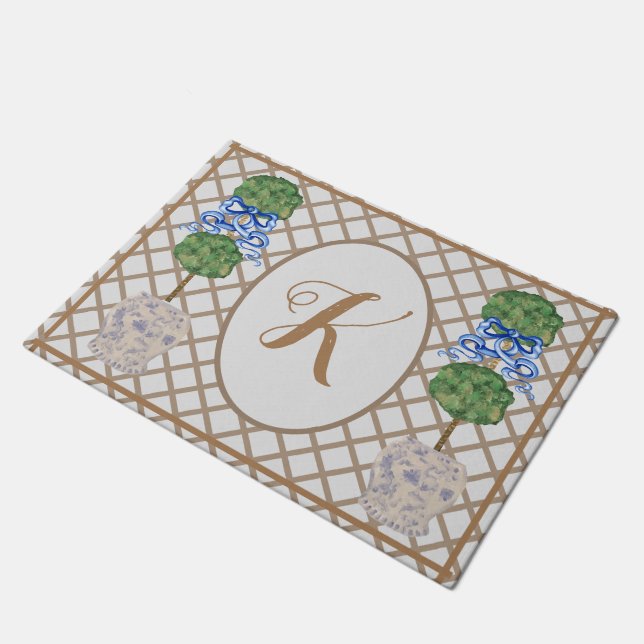 Grey Chinoiserie Ginger Jar Jars Topiary Basket Doormat (Angled)