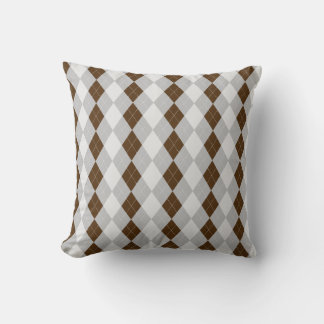 Grey & CHOCOLATE BROWN Diamonds ARGYLE Pattern Cushion