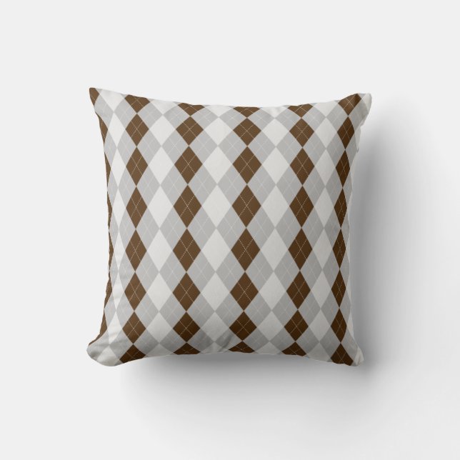 Grey & CHOCOLATE BROWN Diamonds ARGYLE Pattern Cushion (Front)