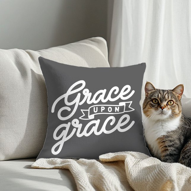 Grey Christian Grace upon grace Throw Pillow (Creator Uploaded)