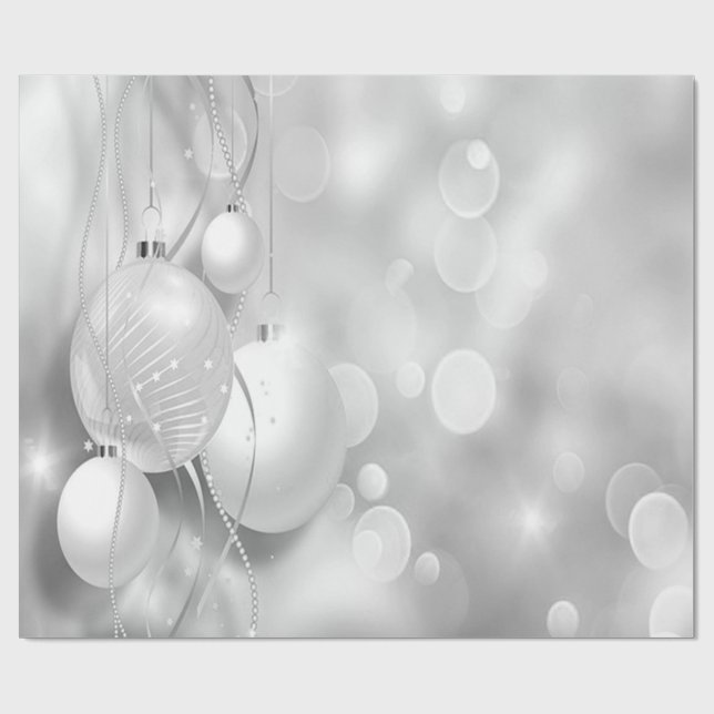 Grey Christmas Balls, Holiday Wrapping Paper (Flat)