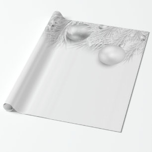 Grey Christmas Balls,Pine Tree Branches Wrapping Paper