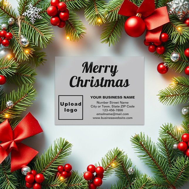Grey | Christmas | Business | Small Flat Holiday Card (Business brand on gray flat holiday card for Christmas)