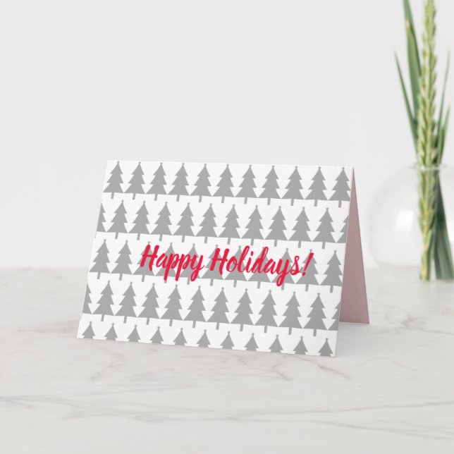 Grey Christmas Fir Trees Happy Holidays Card (Front)