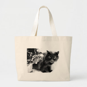Grey Christmas Kitty I Large Tote Bag