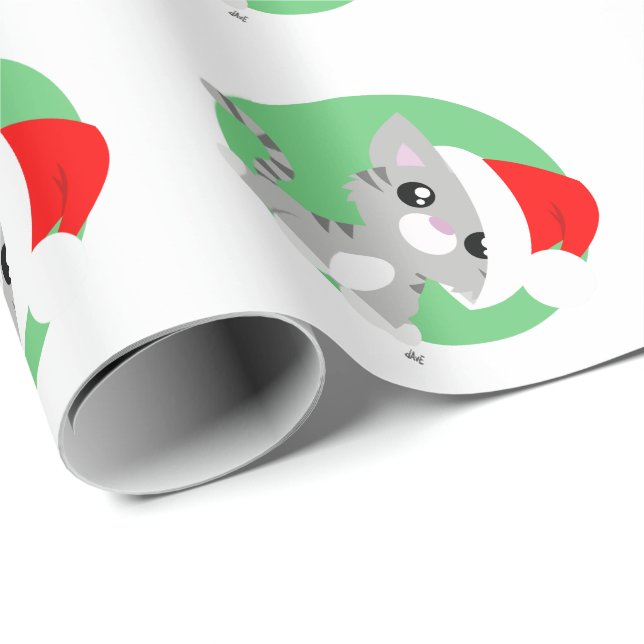 Grey Christmas Kitty Wrapping Paper (Roll Corner)