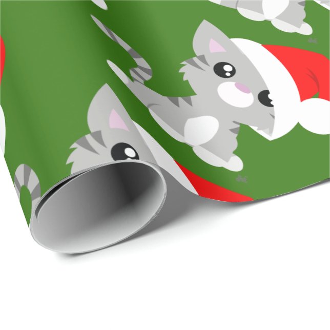 Grey Christmas Kitty Wrapping Paper (Roll Corner)