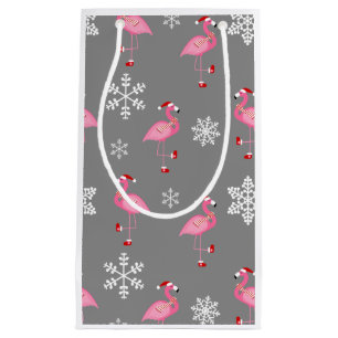 grey christmas santa claus flamingo small gift bag