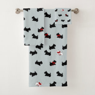 Grey Christmas Scottish Terrier Bath Towel Set 