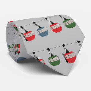 Grey Christmas Ski Lift Illustration Skier Tie