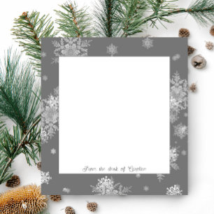 Grey Christmas Snowflakes Personalised Notepad