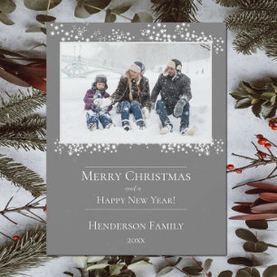 Grey Christmas Stars Holiday Photo Card