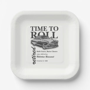 Grey Classic Car Time to Roll Retirement Party Paper Plate