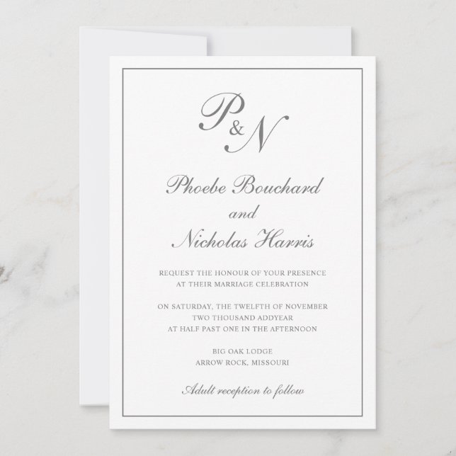 Grey Classic Elegant Wedding Invitation (Front)