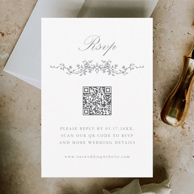 Grey Classic French Floral Border Wedding RSVP (Creator Uploaded)