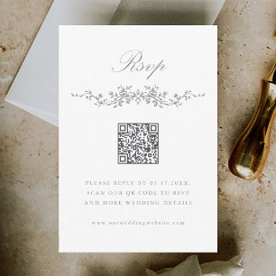 Grey Classic French Floral Border Wedding RSVP Card