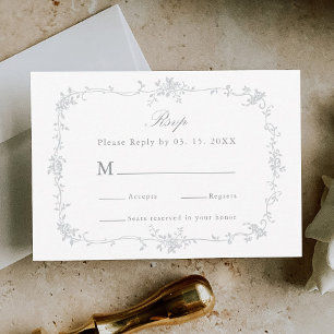 Grey Classic French Floral Frame Wedding RSVP Card